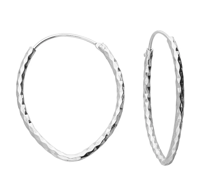 Silver Earrings - Top-Hinged Sleeper Diamond-Cut Hoops - H5776S