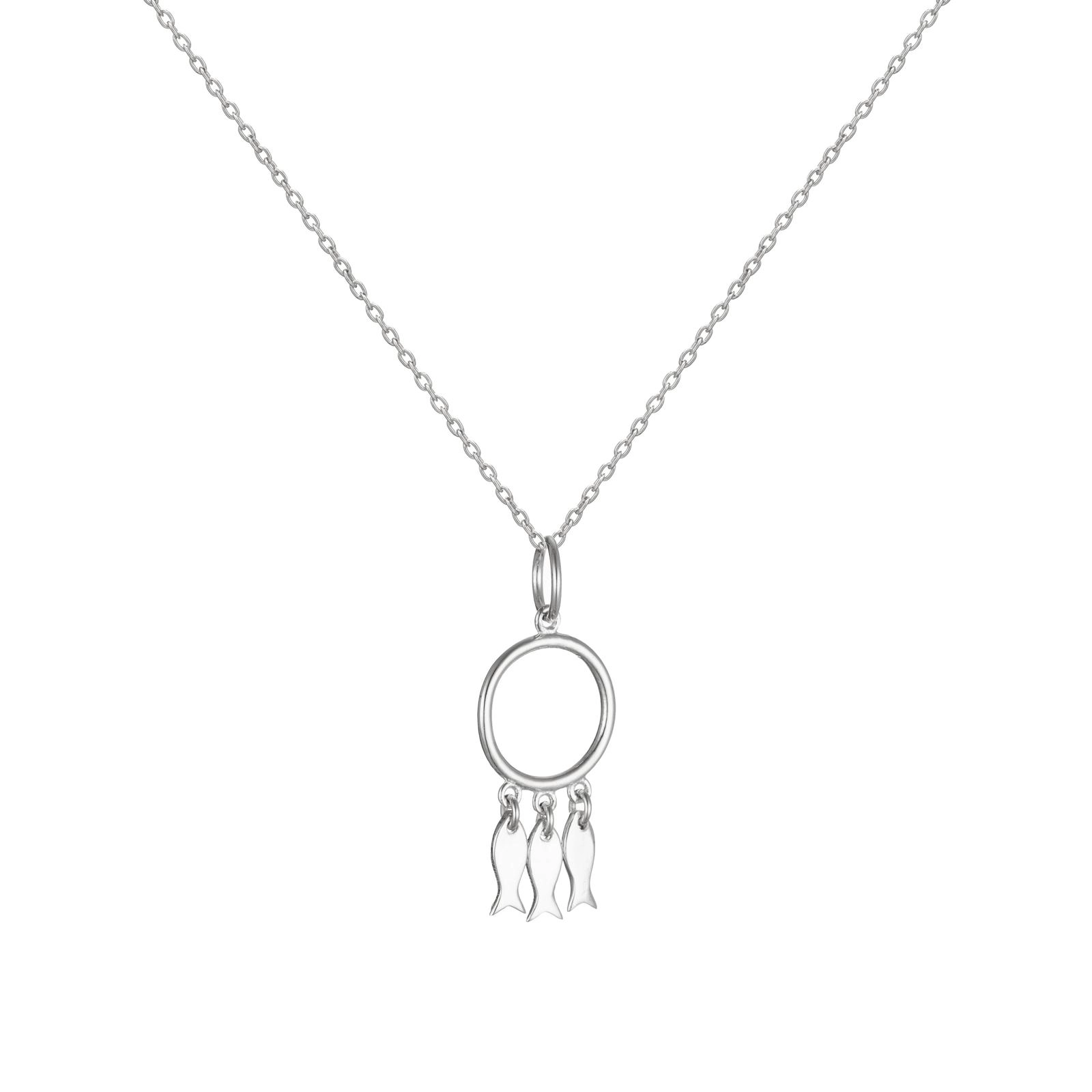 Silver Necklace - Circle Trio of Fish Pendant
