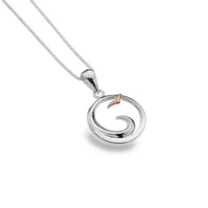 Sterling Silver Necklace - Circular Wave and Seagull Pendant