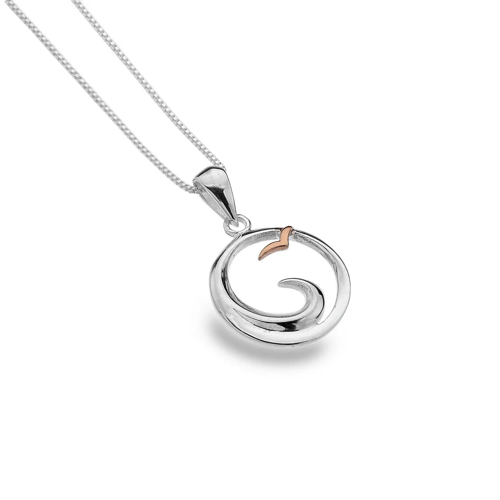 Sterling Silver Necklace - Circular Wave and Seagull Pendant