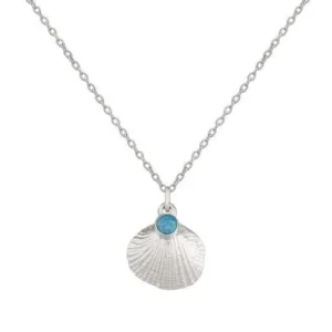 Silver Necklace - Cockle Shell with Blue Ocean Opal Pendant