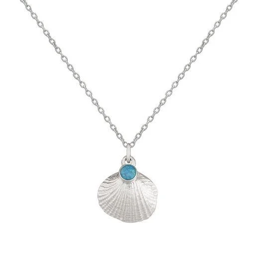 Silver Necklace - Cockle Shell with Blue Ocean Opal Pendant