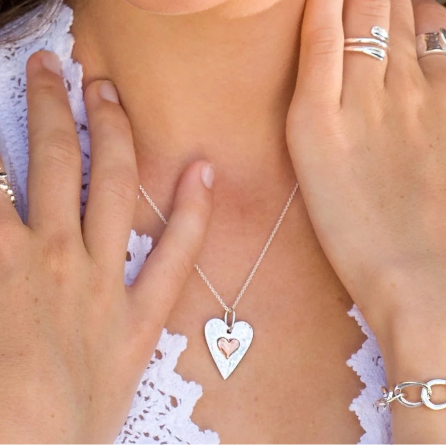 Silver Necklace - Forever Rose Gold Heart Pendant Model