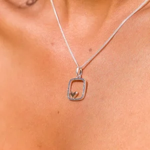 Silver Necklace - Framed Heart Pendant Model close up