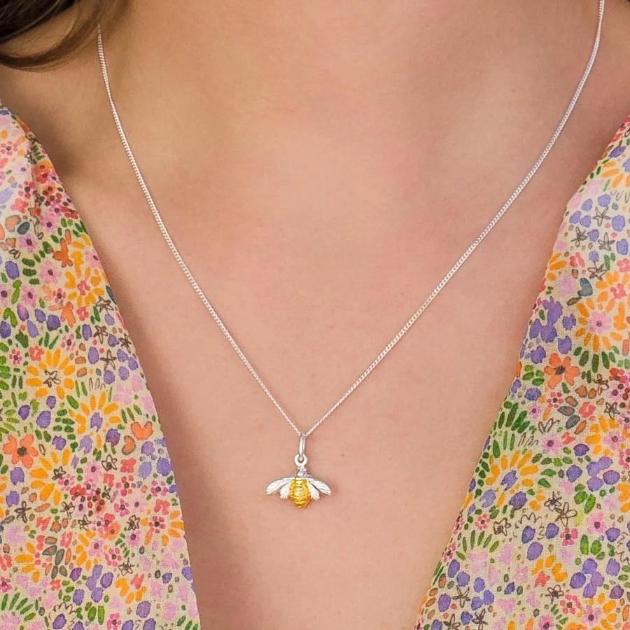 Silver Necklace - Golden Bumblebee Pendant Model