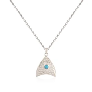 Silver Necklace - Hammered Fish Tail and Opal Pendant