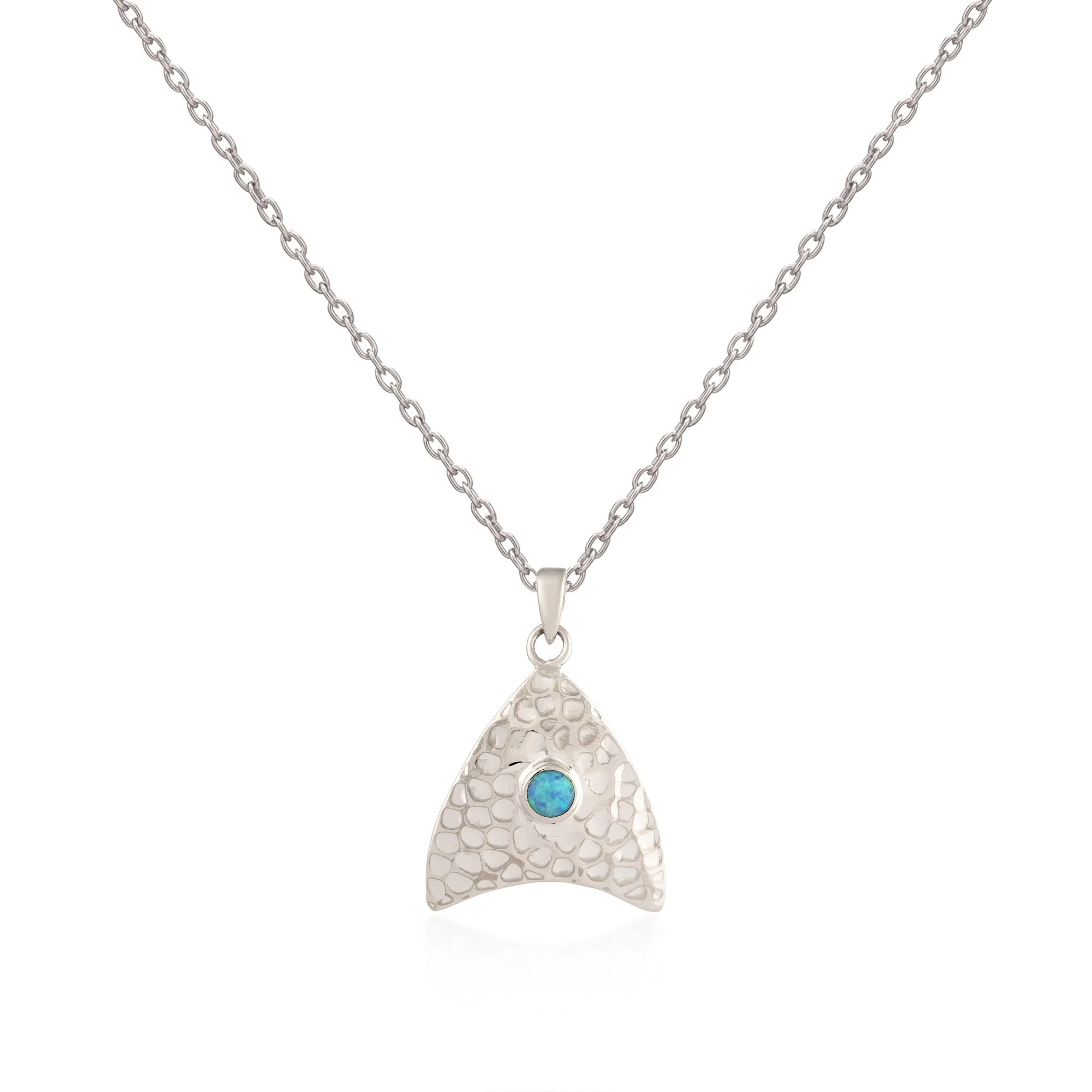 Silver Necklace - Hammered Fish Tail and Opal Pendant