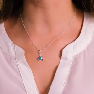 Silver Necklace Ocean BlueOpalite Turtle Pendant Model