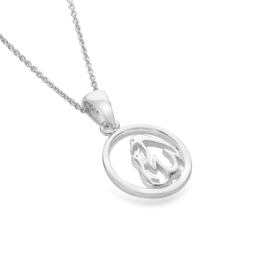 Silver Necklace - Oval Mother Penguin