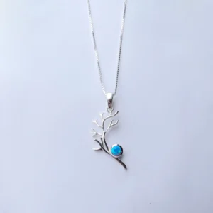 Sterling Silver Necklace - Seaweed and Blue Ocean Opal Pendant