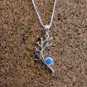 Sterling Silver Necklace - Seaweed and Blue Ocean Opal Pendant