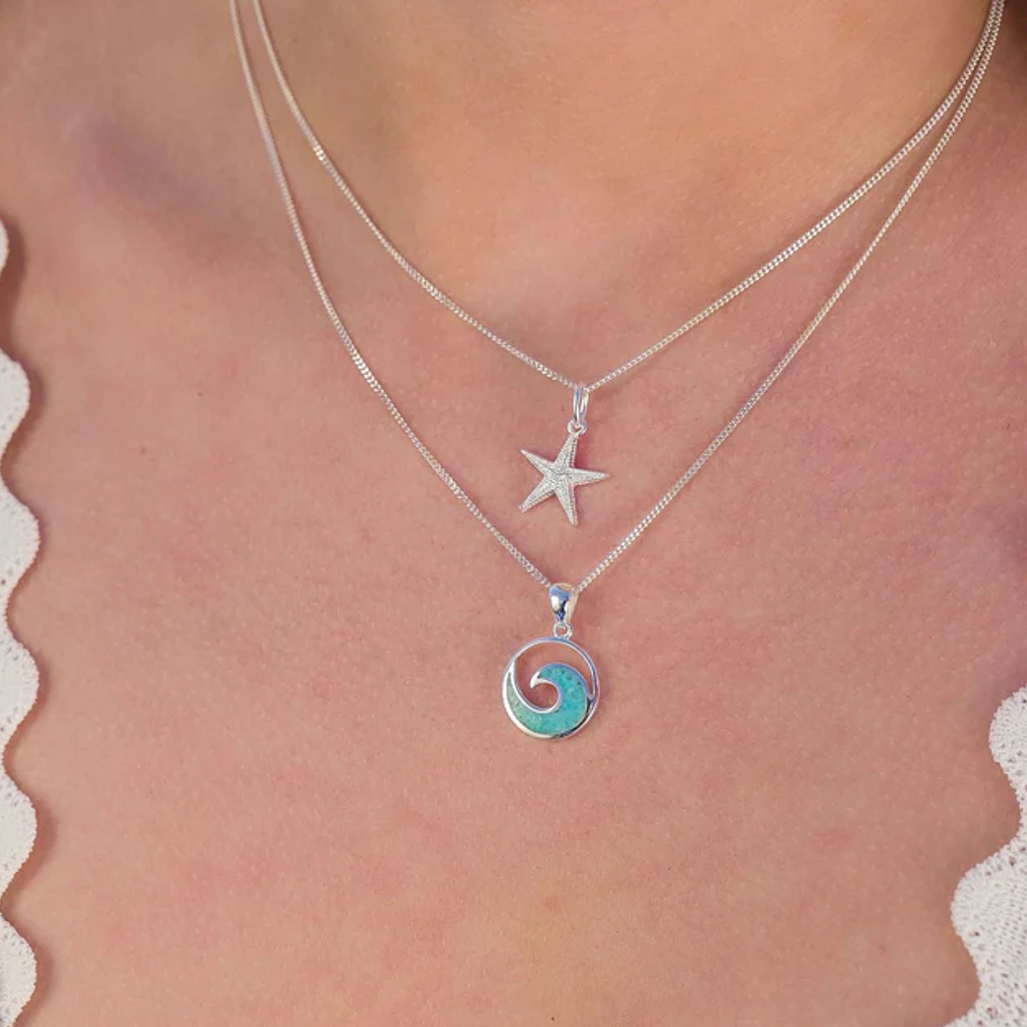 Silver Necklace Sparkling Starfish Pendant Model