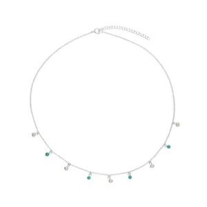 Silver Necklace - Turquoise and Freshwater Pearl Beads - H5930-46
