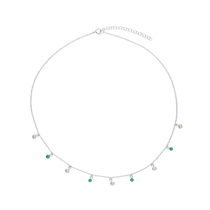 Silver Necklace - Turquoise and Freshwater Pearl Beads - H5930-46