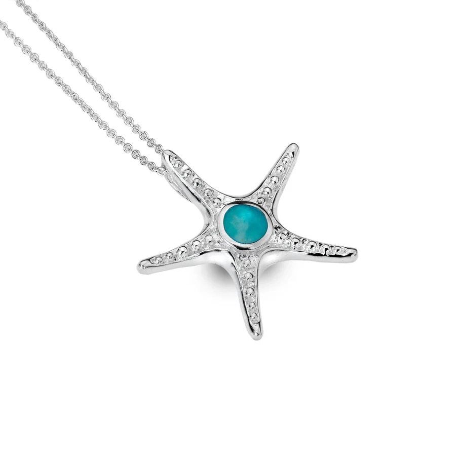 Silver Necklace Turquoise Starfish Pendant
