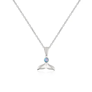 Sterling Silver Necklace - Whale Tail with Ocean Blue Opal Pendant