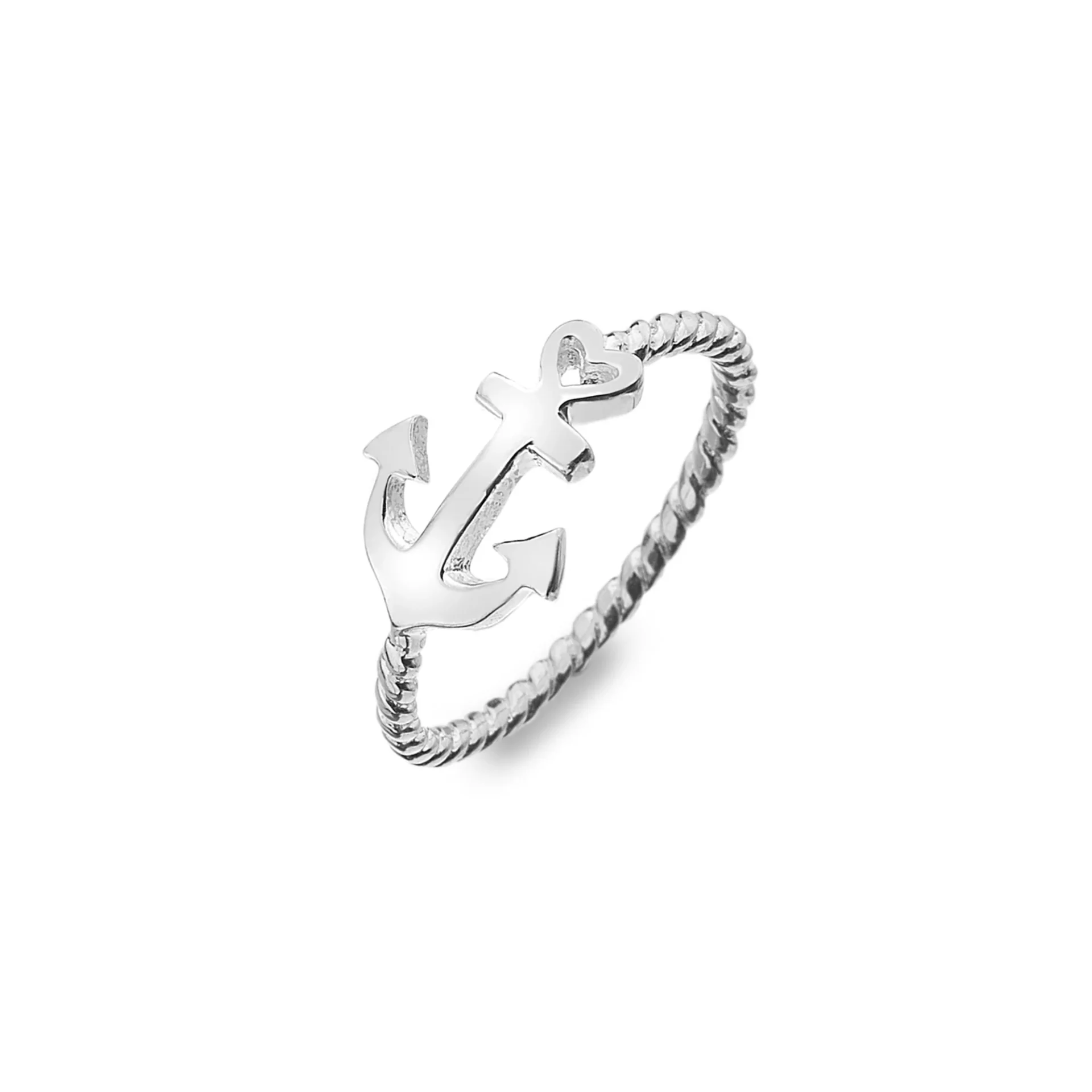 Silver Rings - Anchor and Heart Twist Ring - P1598-J
