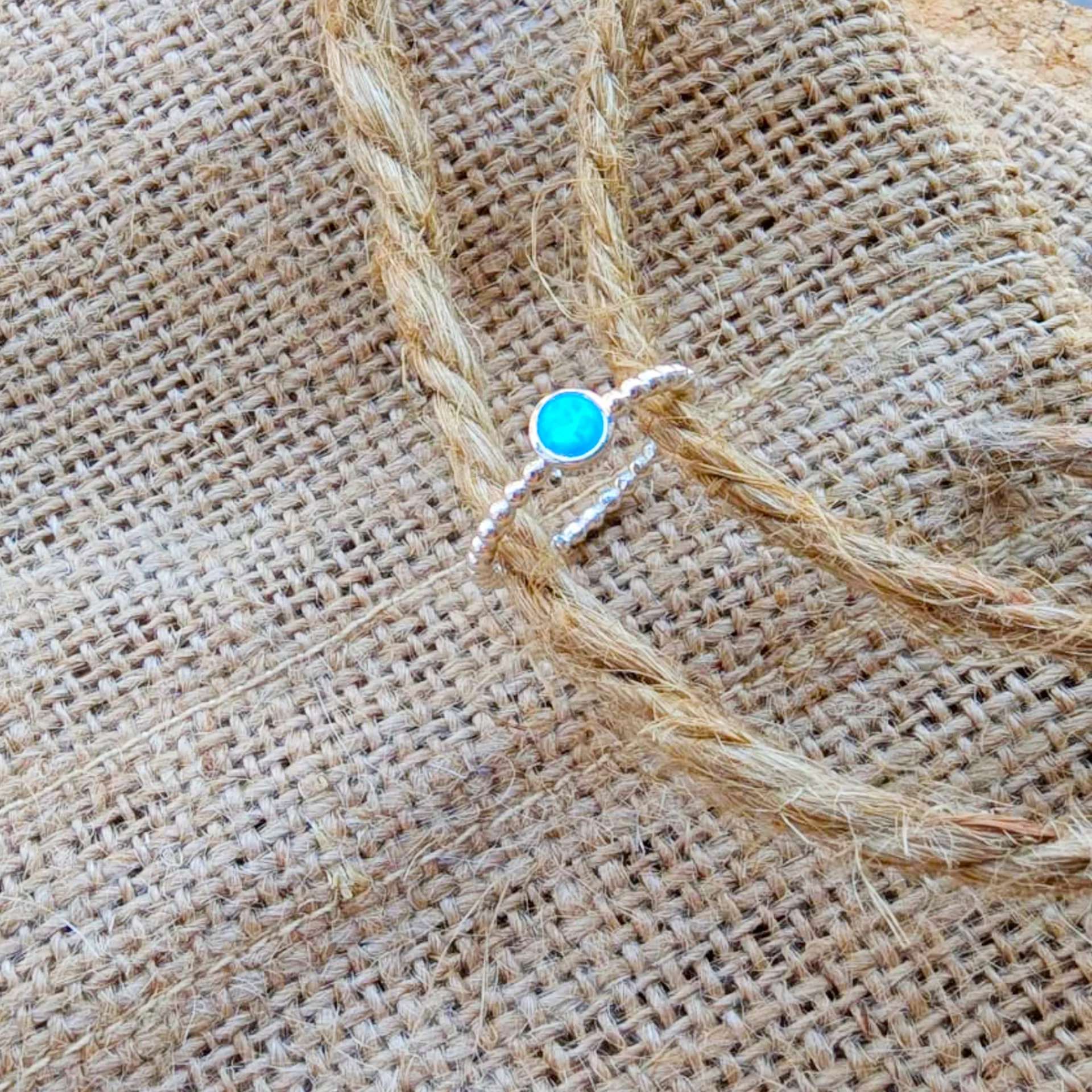 Silver Rings - Circle Blue Opal Beaded Ring - 11100191 Lifestyle
