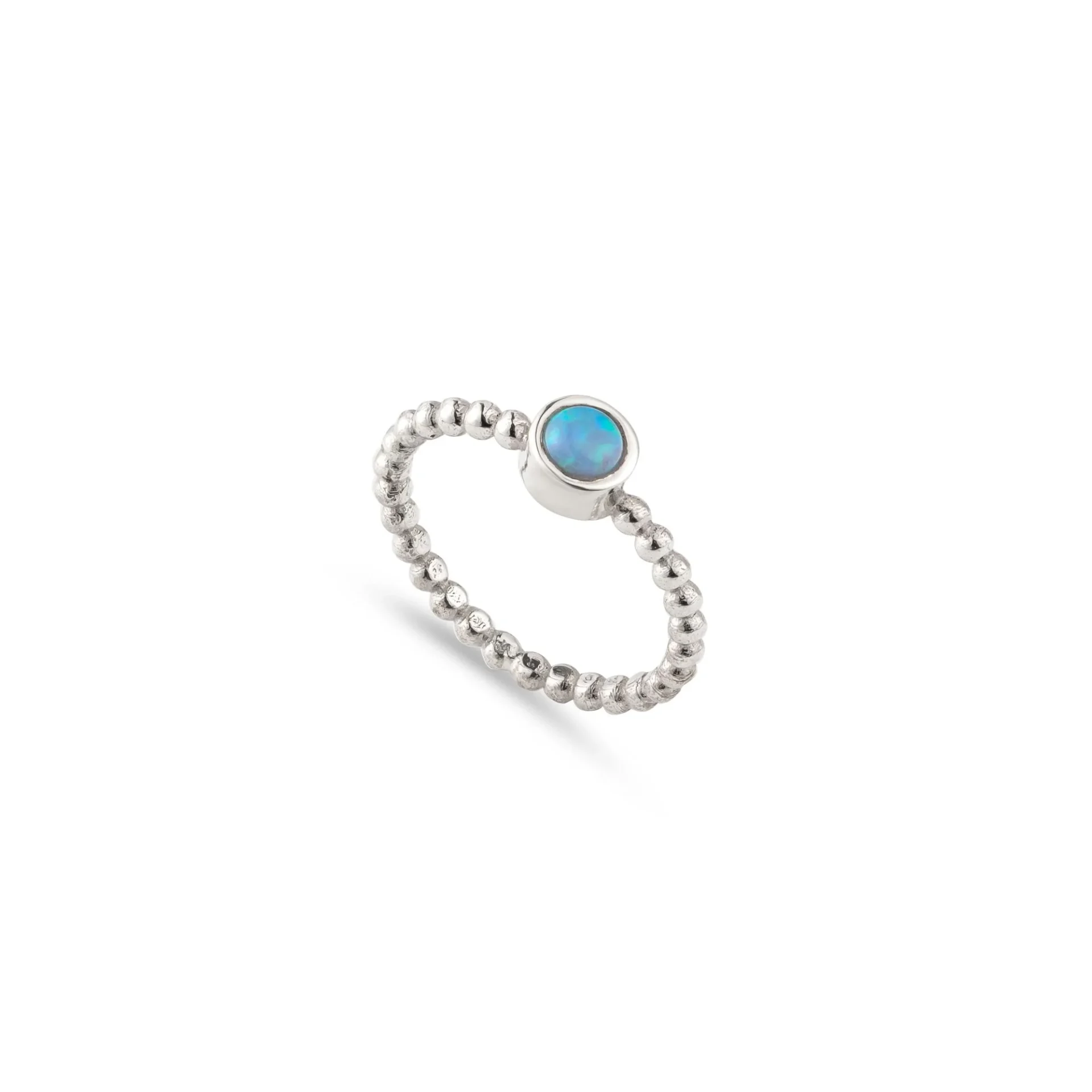 Silver Rings - Circle Blue Opal Beaded Ring - 11100191