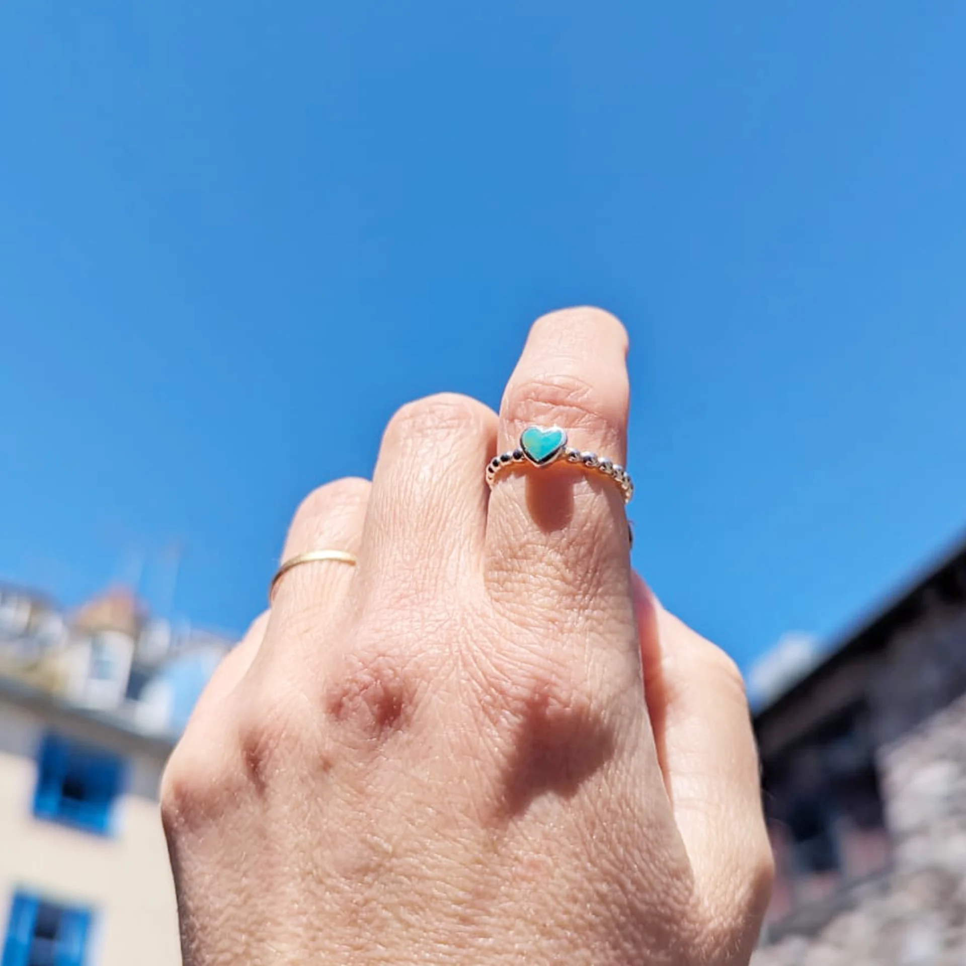 Silver Rings - Heart Turquoise Beaded Ring - 1P1571TQ-I Model