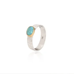 Silver Rings - Medium Hammered Opal Ring - 11100073
