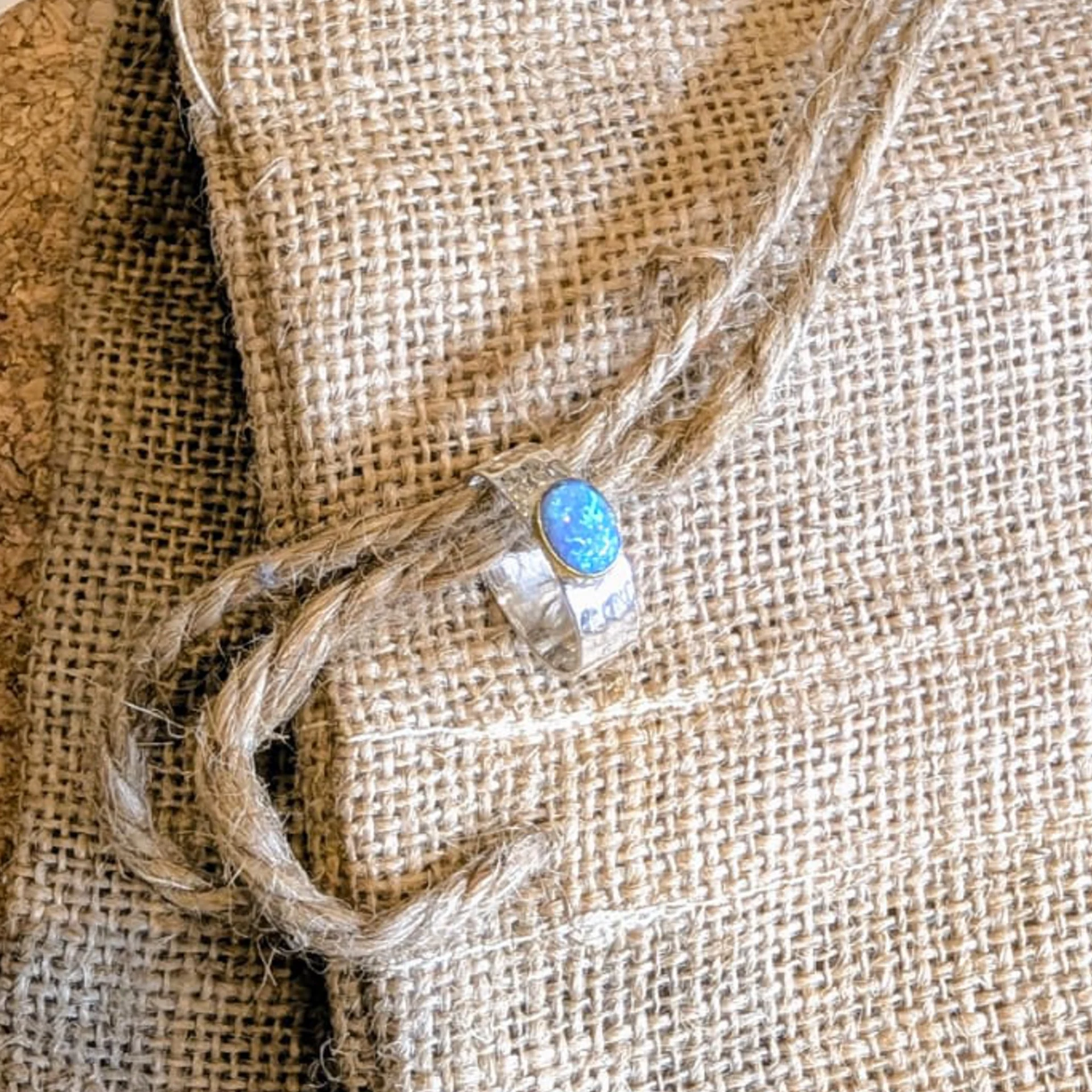 Silver Rings - Medium Hammered Opal Ring - 11100073 Lifestyle