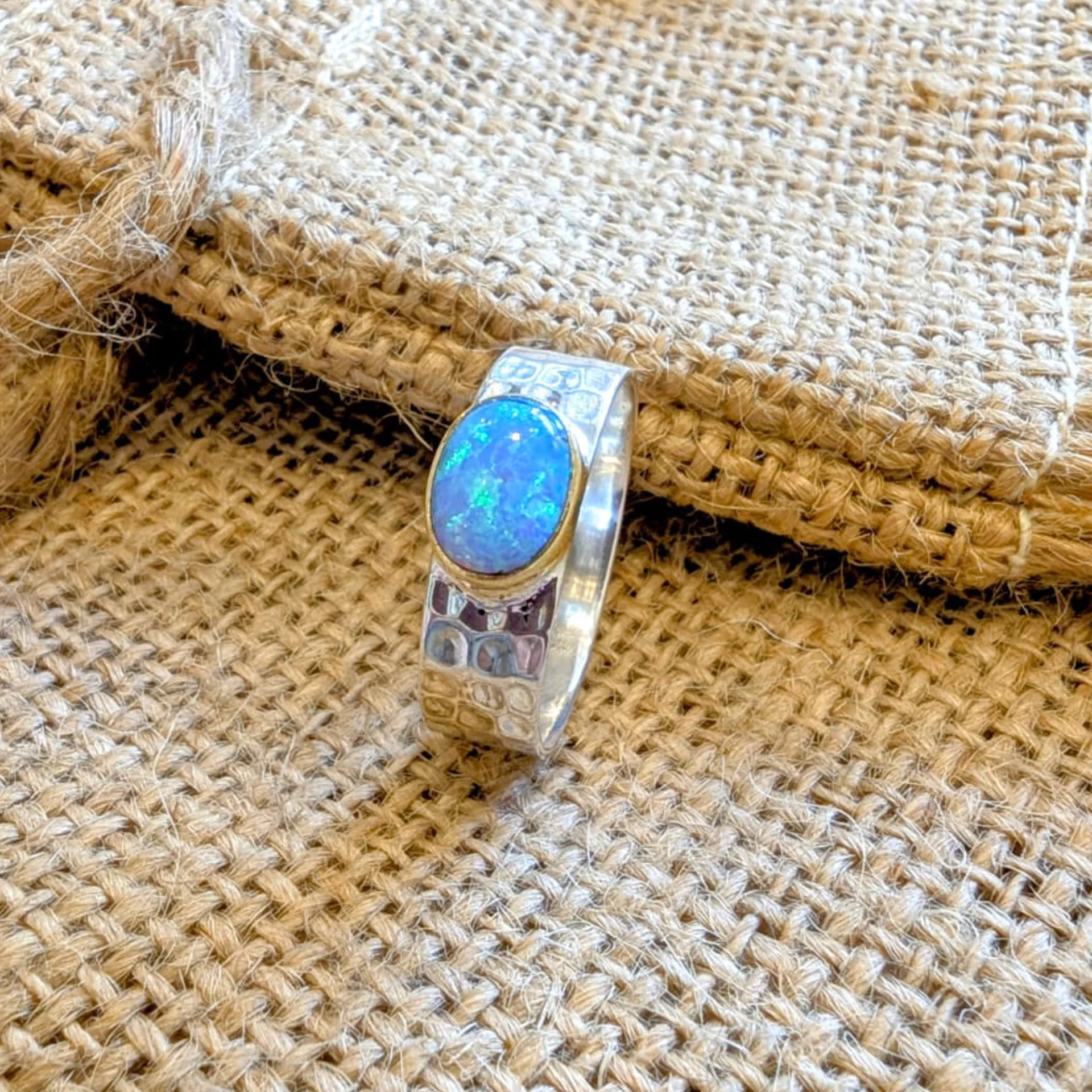 Silver Rings - Medium Hammered Opal Ring - 11100073 Lifestyle