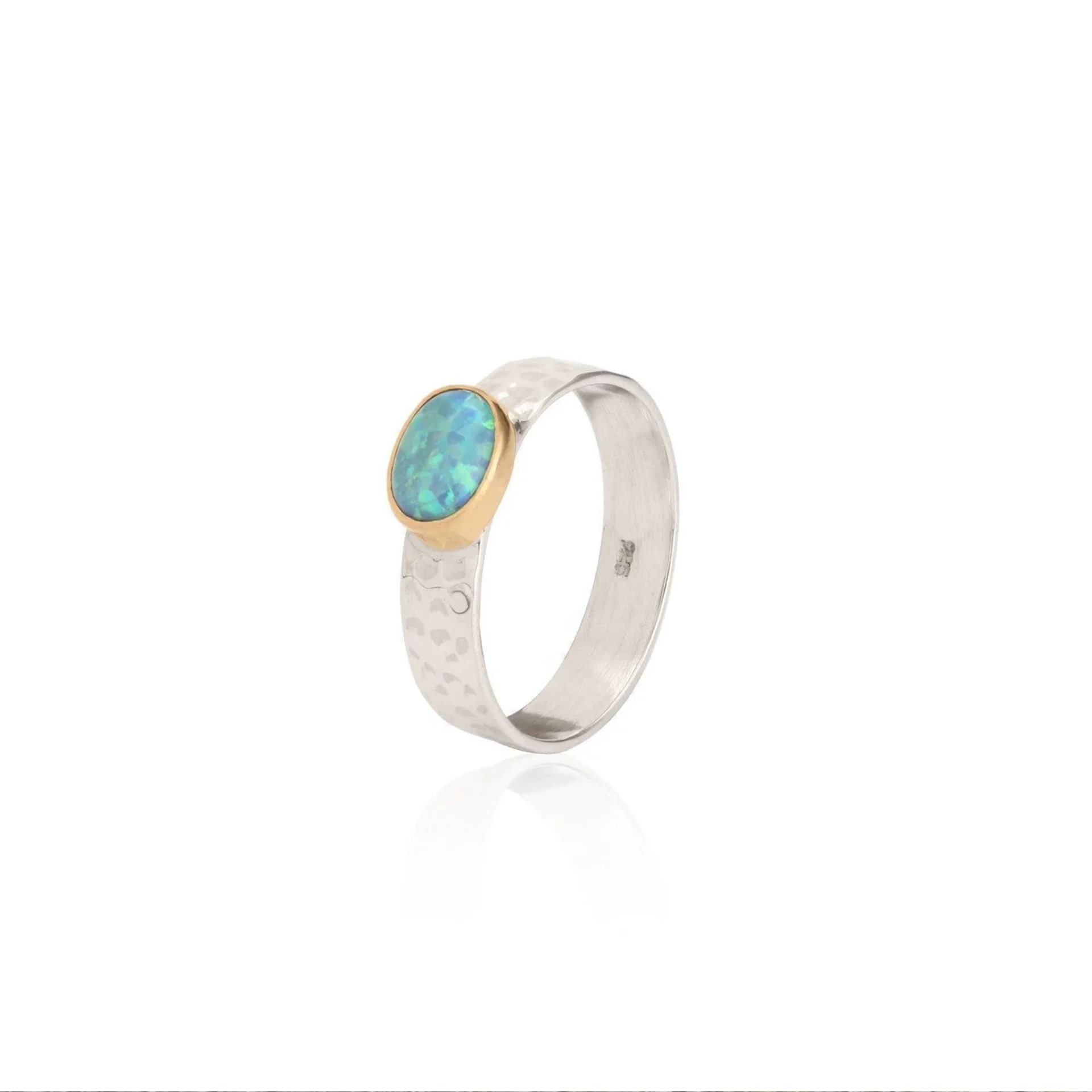 Silver Rings - Medium Hammered Opal Ring - 11100073
