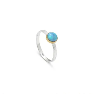 Silver Rings - Small Hammered Opal Ring - 11100072