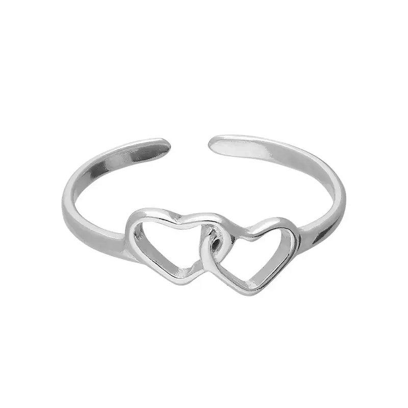 Silver Toe Rings - Double Open Heart - H5753S