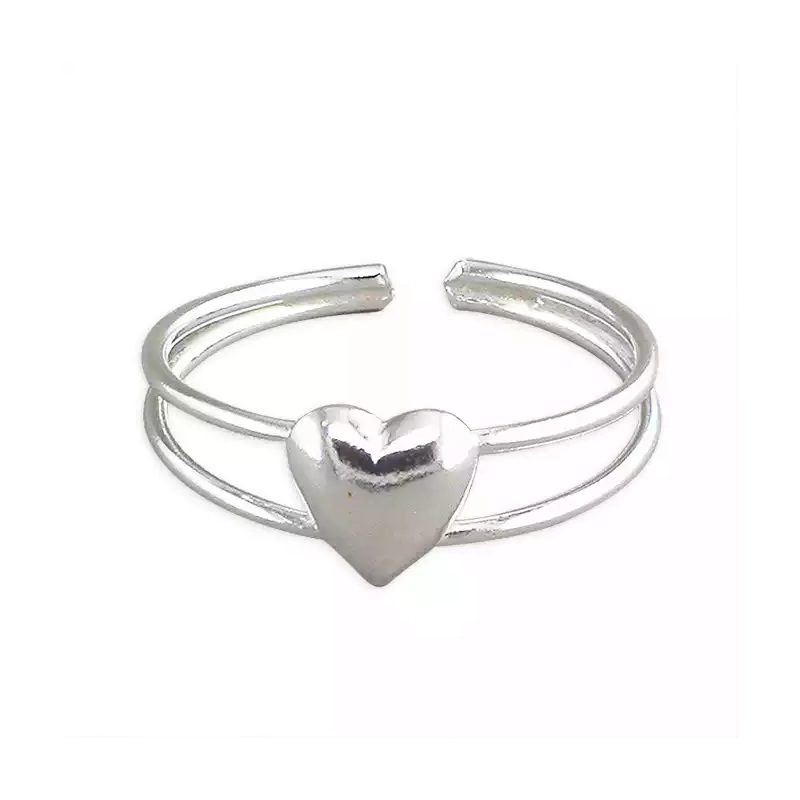 Silver Toe Rings - Heart on Split Band - R8527