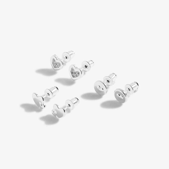Silver Triple Plated - Earrings - Studs - Best Mum Set of 3 Close Up
