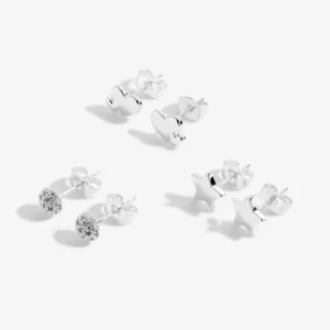Silver Triple Plated - Earrings - Studs - Lovely Mummy Set of 3 Close Up