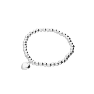 Sterling Silver Bracelets - Beads with Heart Charm - R8918-14