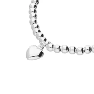 Sterling Silver Bracelets - Beads with Heart Charm - R8918-14 - Close Up
