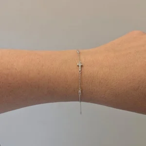 Sterling Silver Bracelets - Crystal Sideway Cross Model