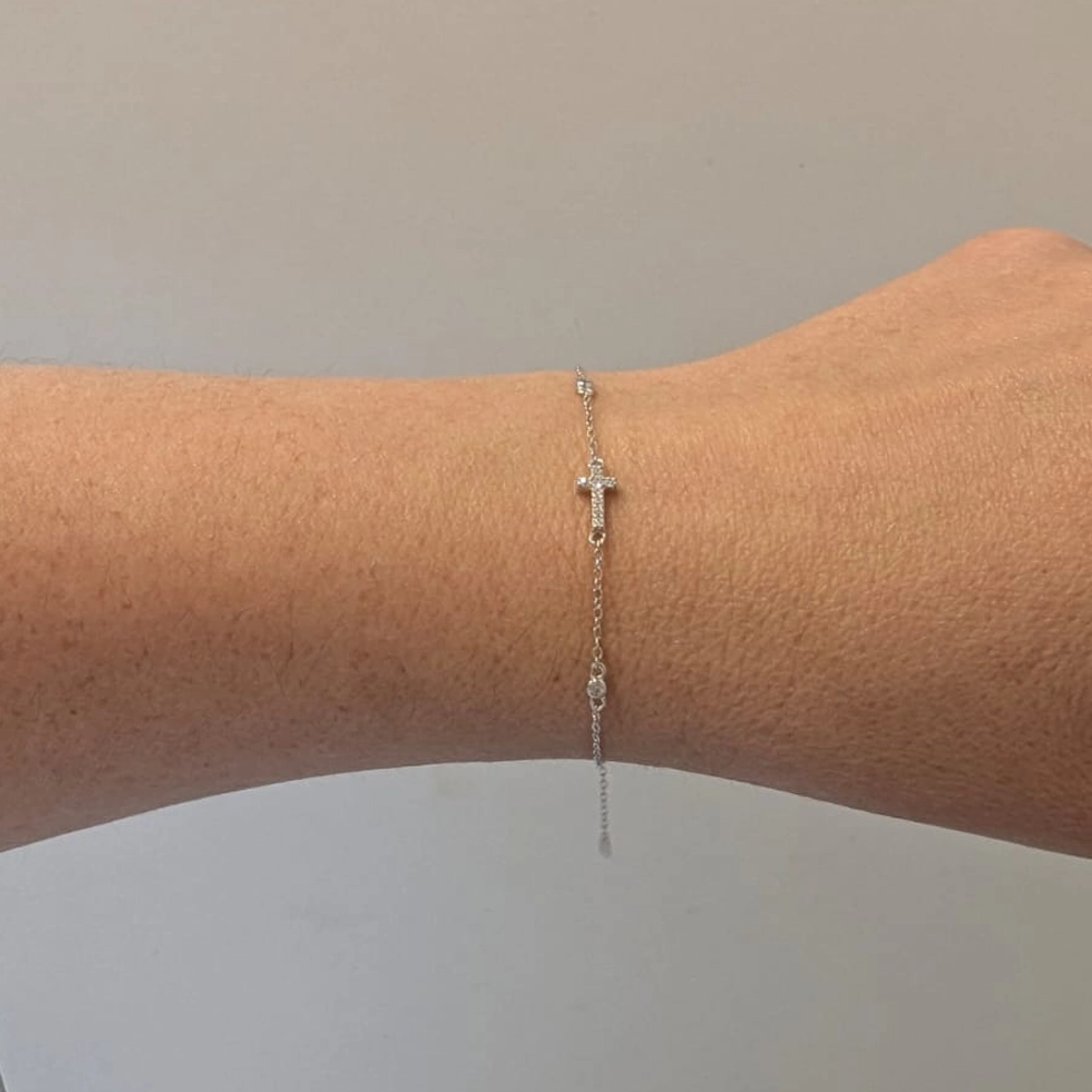 Sterling Silver Bracelets - Crystal Sideway Cross Model
