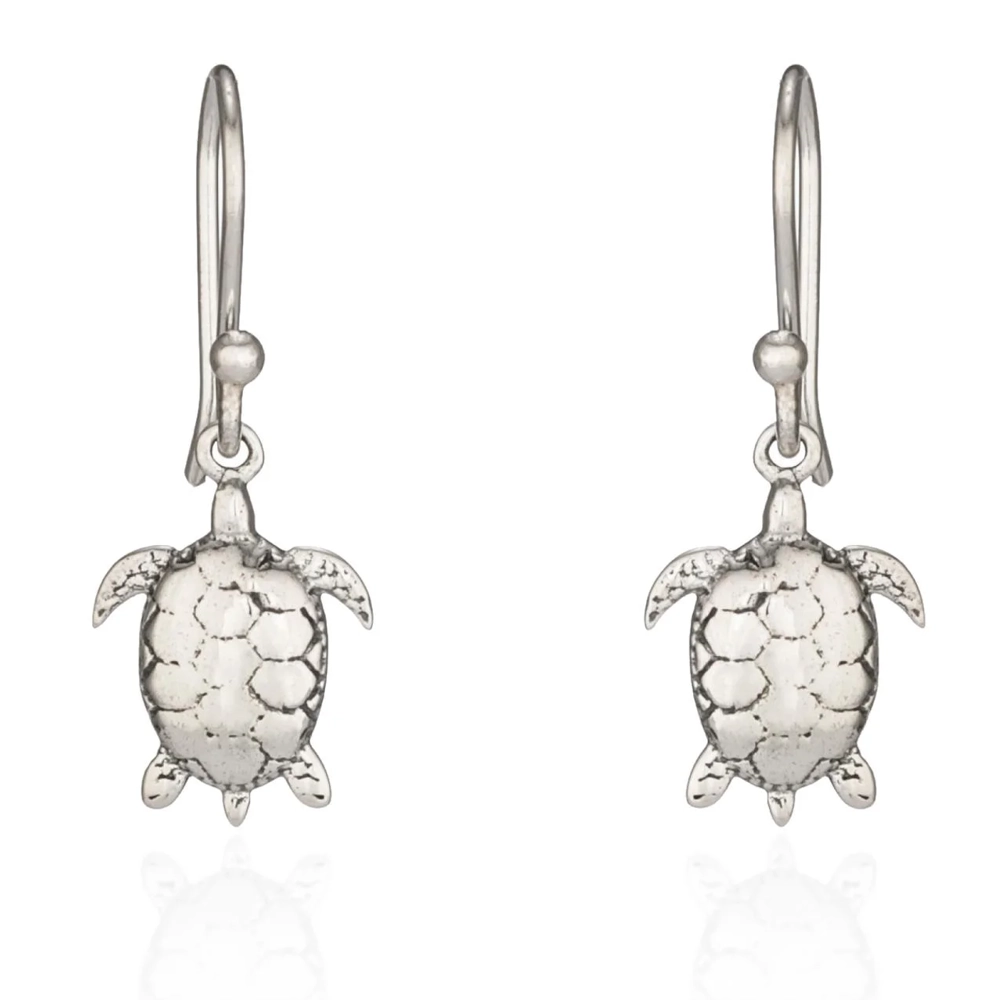 Sterling Silver Earrings - Drops - Turtle Close Up