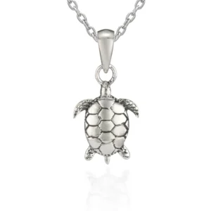 Sterling Silver Necklace - Turtle Pendant Close Up