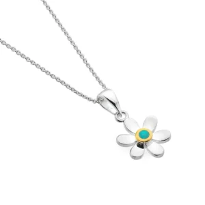 Sterling Silver - Necklace - Birthstone December Turquoise Daisy Pendant