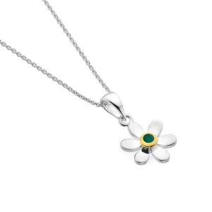Sterling Silver - Necklace - Birthstone May Emerald Daisy Pendant