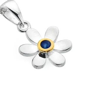Sterling Silver - Necklace - Birthstone September Sapphire Daisy Pendant - Close Up