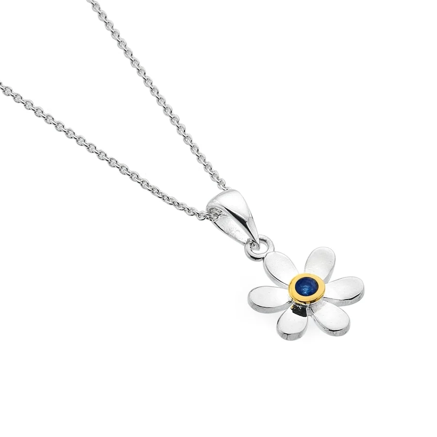 Sterling Silver - Necklace - Birthstone September Sapphire Daisy Pendant