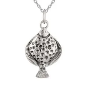 Sterling Silver Necklace - Large Flat Fish Pendant Close Up