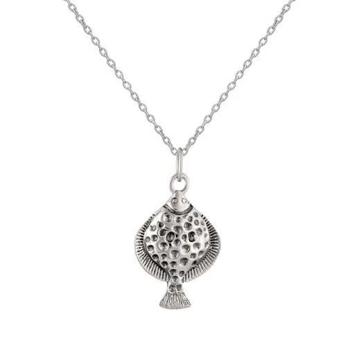 Sterling Silver Necklace - Large Flat Fish Pendant