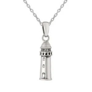 Sterling Silver Necklace - Lighthouse Pendant Close Up