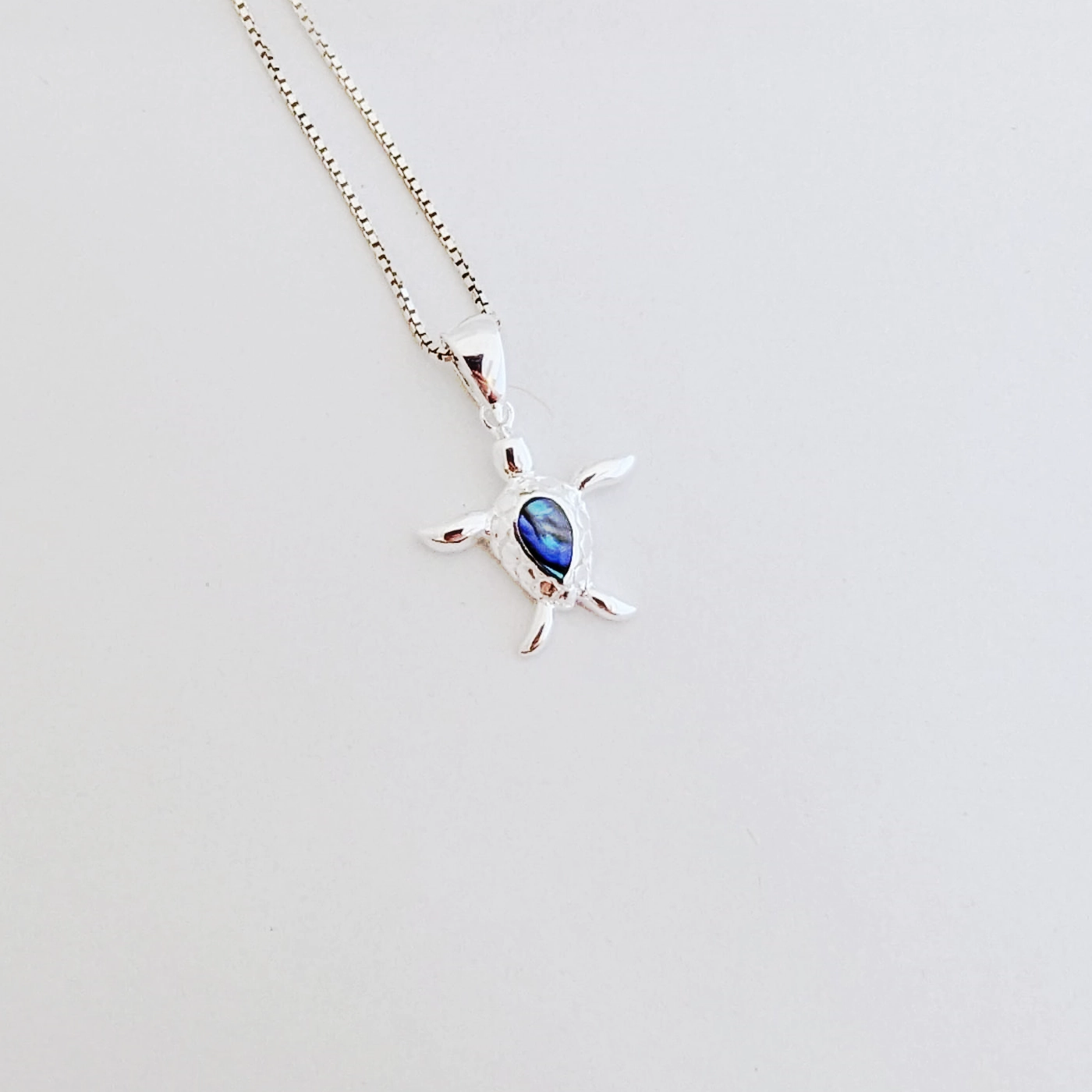 Sterling Silver Necklace - Paua Shell Turtle Pendant