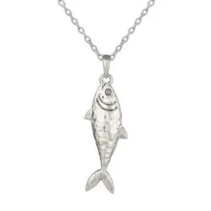 Sterling Silver Necklace - Small Solid Fish Pendant Close Up