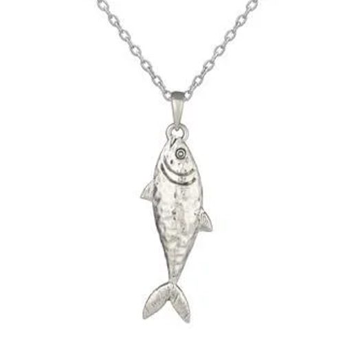 Sterling Silver Necklace - Small Solid Fish Pendant Close Up