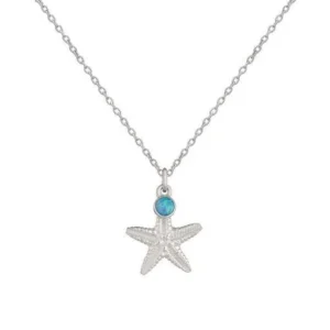 Sterling Silver Necklace - Starfish with Blue Ocean Opal Pendant